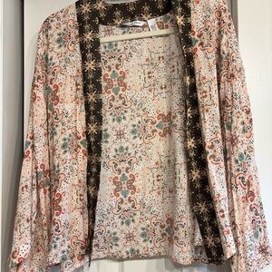 Michael Stars Brown and Cream Paisley Lightweight tissue weight cardigan